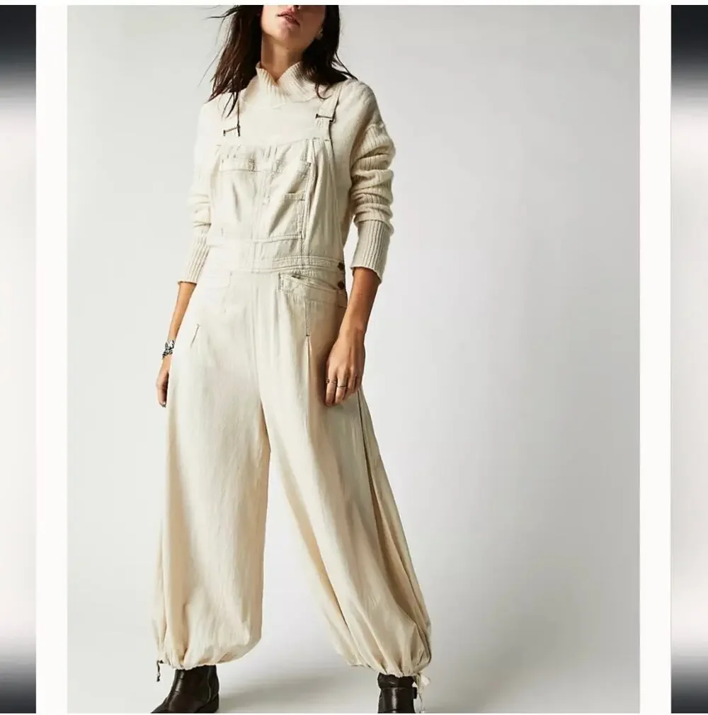 Free People Overalls Womens Medium Morning Oat Follow the Sun One Piece Balloon